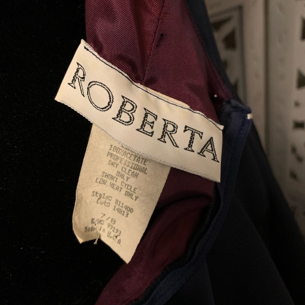 ROBERTA DESIGNS NICE NAVY BLUE SATIN PUFFY FORMAL PROM HOMECOMING DRESS - Picture 8 of 9